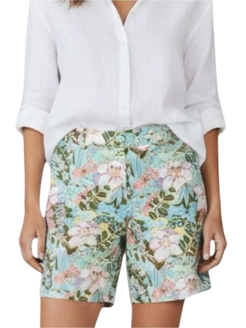 TALBOTS Aqua Hibiscus 9.5" Bermuda Shorts Size 8P -- NWT